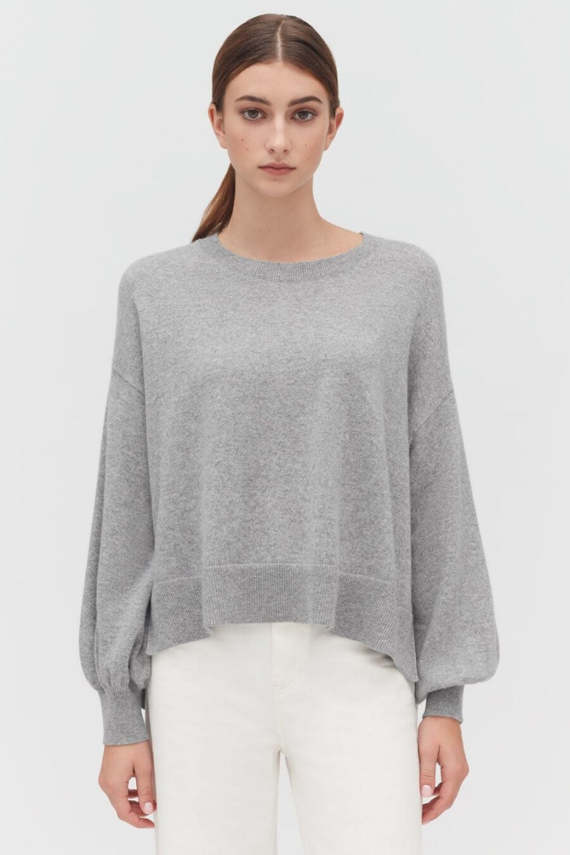 Suéteres Cuyana Single-Origin Cashmere Open Side Mujer Gris Claro | MCS7463VT