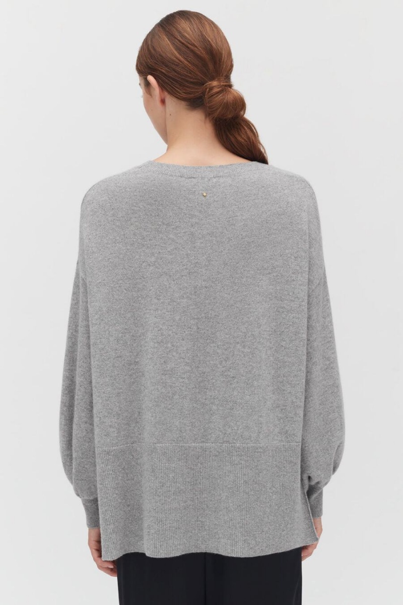 Suéteres Cuyana Single-Origin Cashmere Open Side Mujer Gris Claro | MCS7463VT