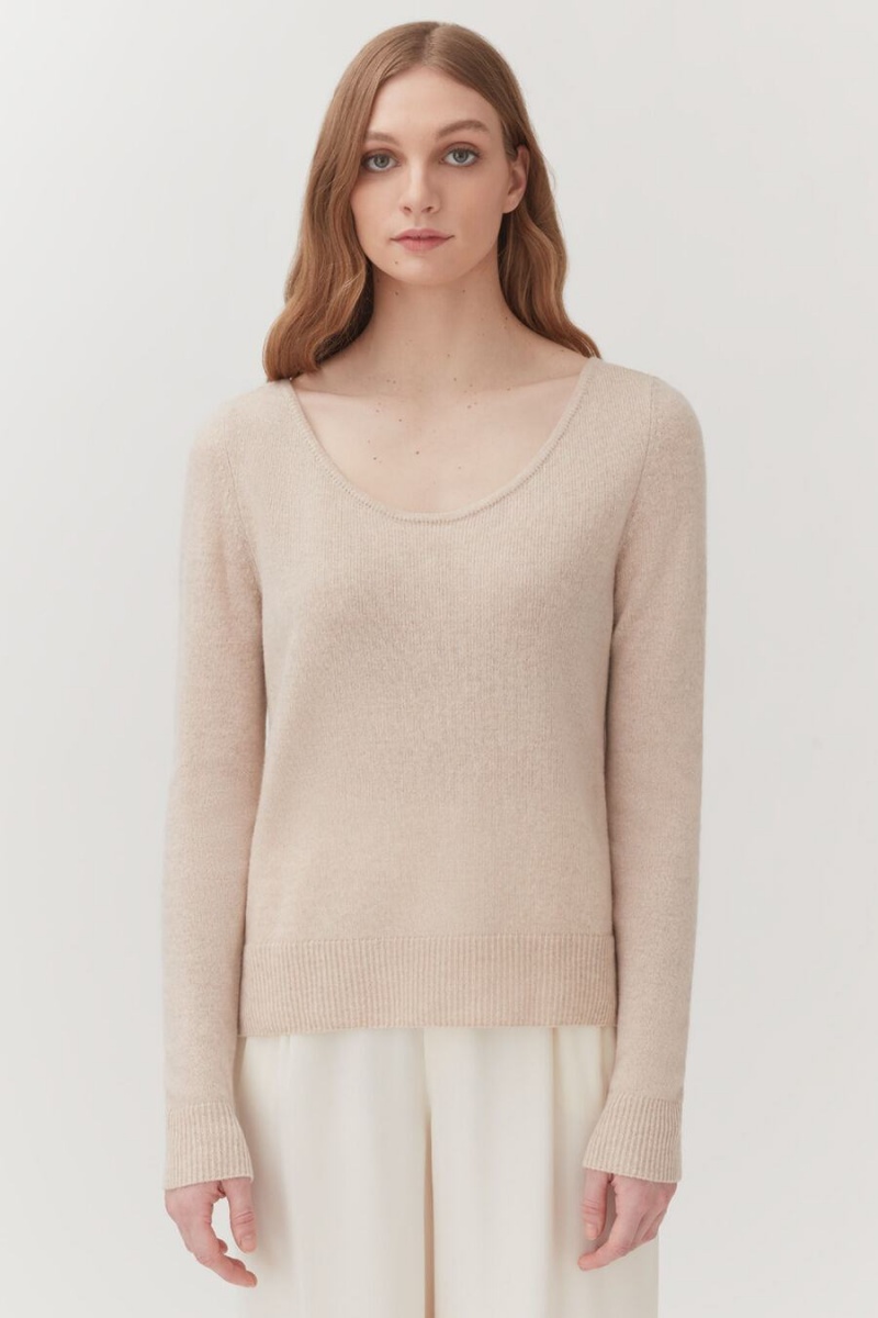 Suéteres Cuyana Single-Origin Cashmere Scoop Neck Mujer Beige | ZIL8581YN