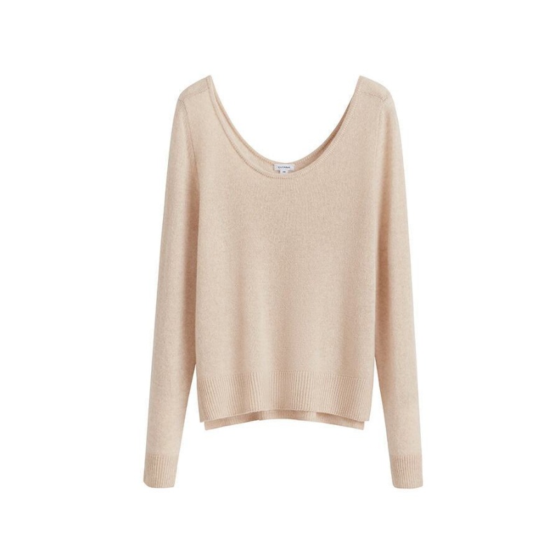 Suéteres Cuyana Single-Origin Cashmere Scoop Neck Mujer Beige | ZIL8581YN