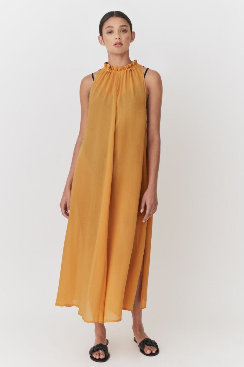 Vestido Cuyana Gathered-Neck Maxi Cover Up Mujer Amarillo | IES9153JH