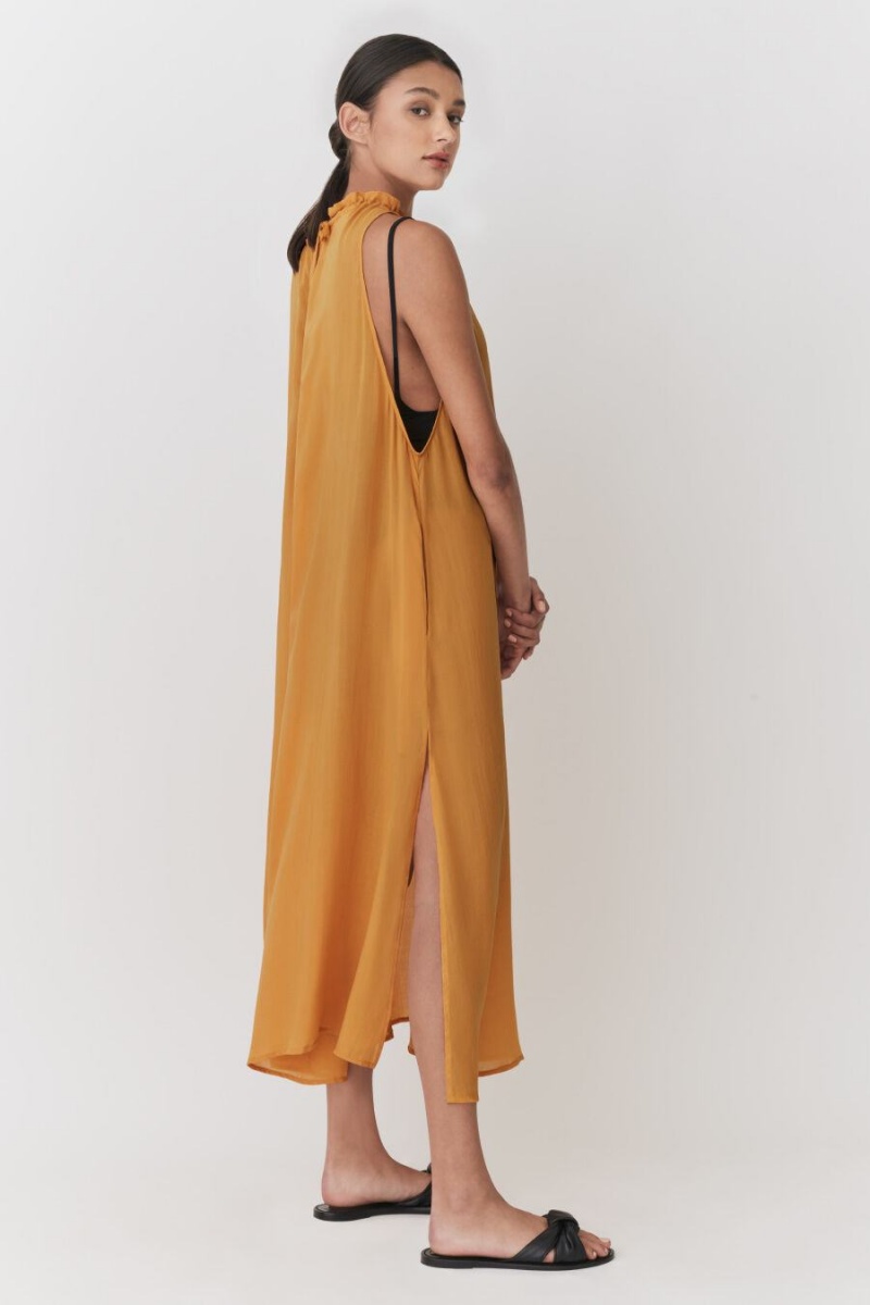 Vestido Cuyana Gathered-Neck Maxi Cover Up Mujer Amarillo | IES9153JH