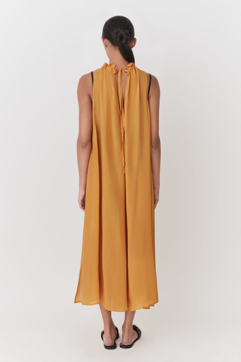 Vestido Cuyana Gathered-Neck Maxi Cover Up Mujer Amarillo | IES9153JH