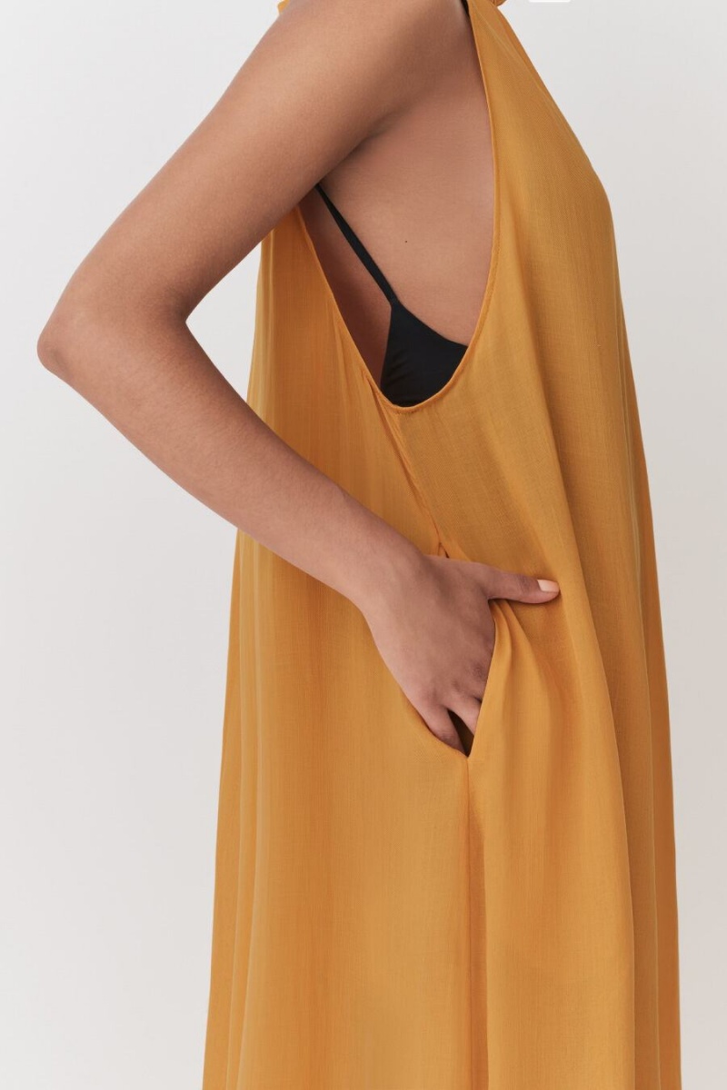 Vestido Cuyana Gathered-Neck Maxi Cover Up Mujer Amarillo | IES9153JH