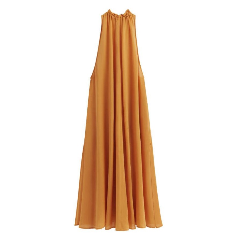 Vestido Cuyana Gathered-Neck Maxi Cover Up Mujer Amarillo | IES9153JH