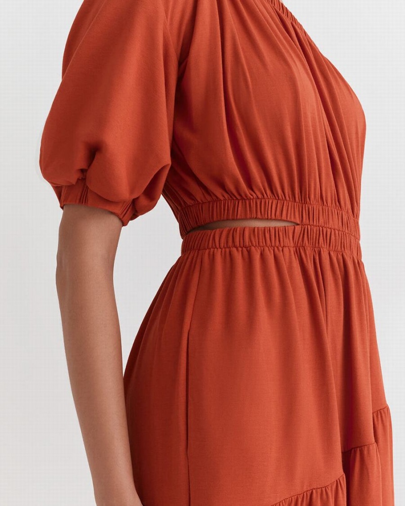 Vestido Cuyana Gathered One Shoulder Mujer Naranjas | PVJ666DU