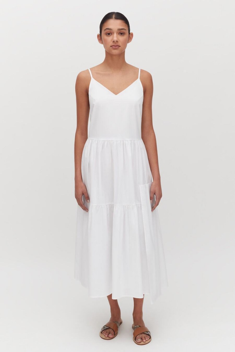 Vestido Cuyana Poplin Tiered Mujer Blancas | DEU9657JW