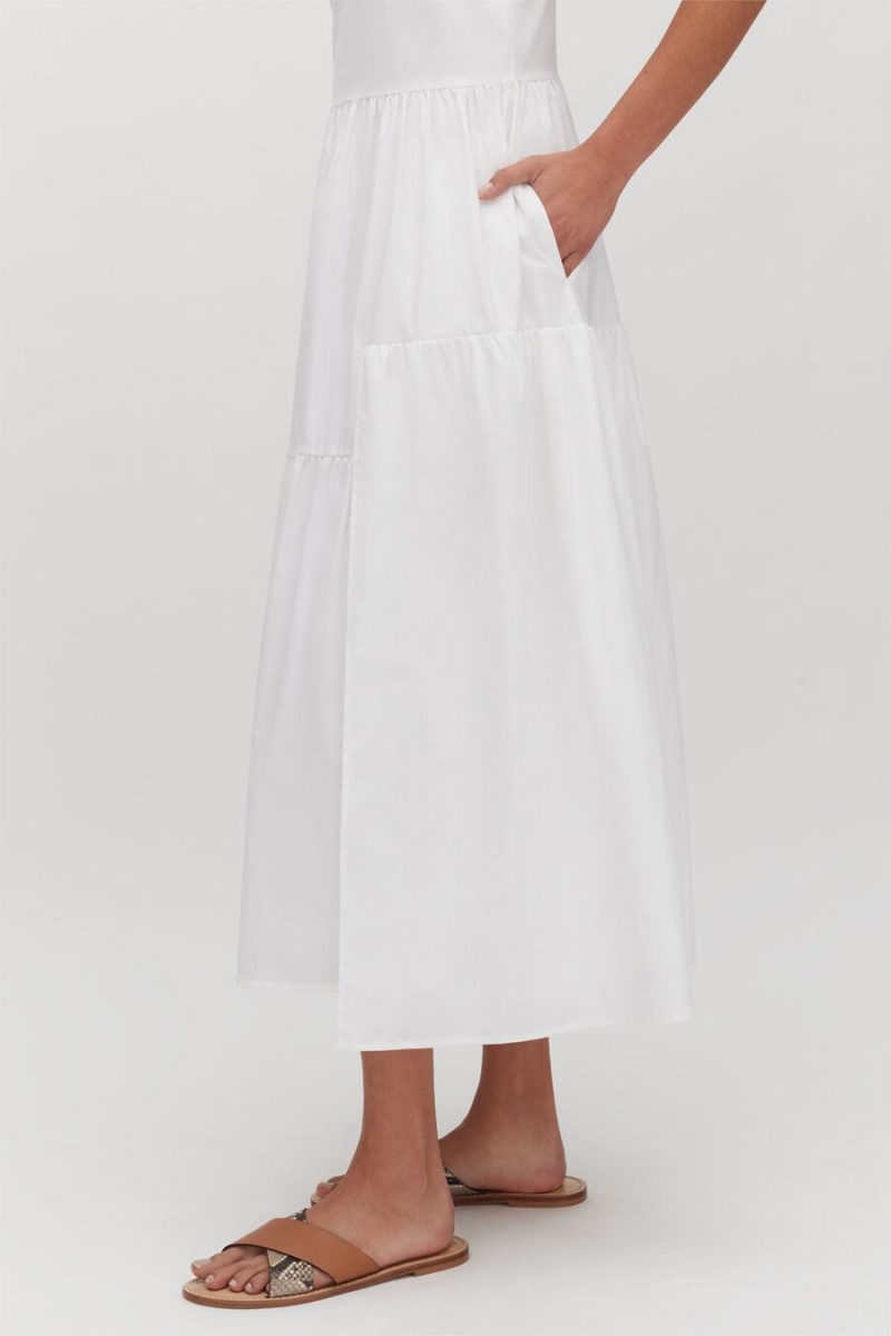 Vestido Cuyana Poplin Tiered Mujer Blancas | DEU9657JW