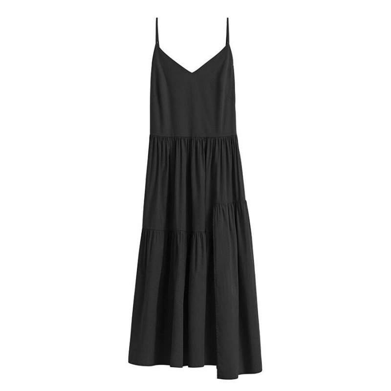 Vestido Cuyana Poplin Tiered Mujer Negras | TOY3652LT